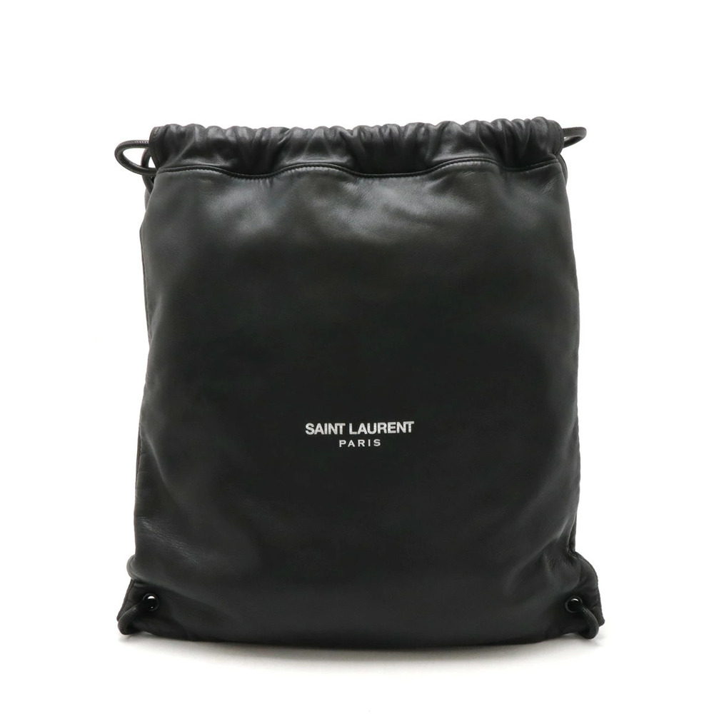 SAINT LAURENT PARIS YSL Yves Teddy drawstring backpack black leather pouch